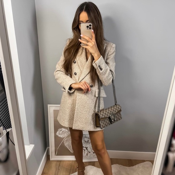 Zara Longline Wool Blend Bouclé Blazer - Picture 6 of 17